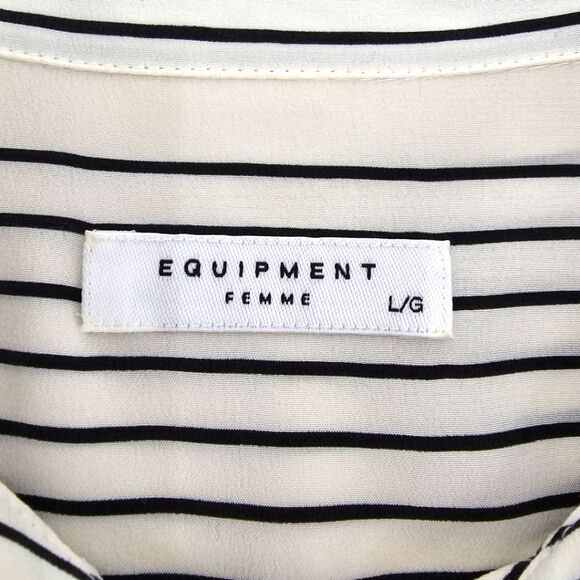 Equipment Reese Striped Long-sleeved White/Blue Shirt Size L - Picture 5 of 6